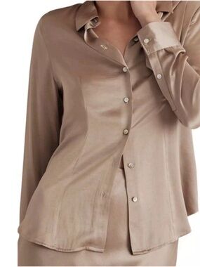 Madewell Taupe Button-Front Satin Blouse